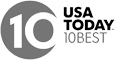 The image shows the "10Best" logo with the text "USA TODAY 10BEST" beside a stylized number 10 in a circle.
