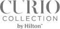 The image features the logo for "Curio Collection by Hilton" in stylized gray text.